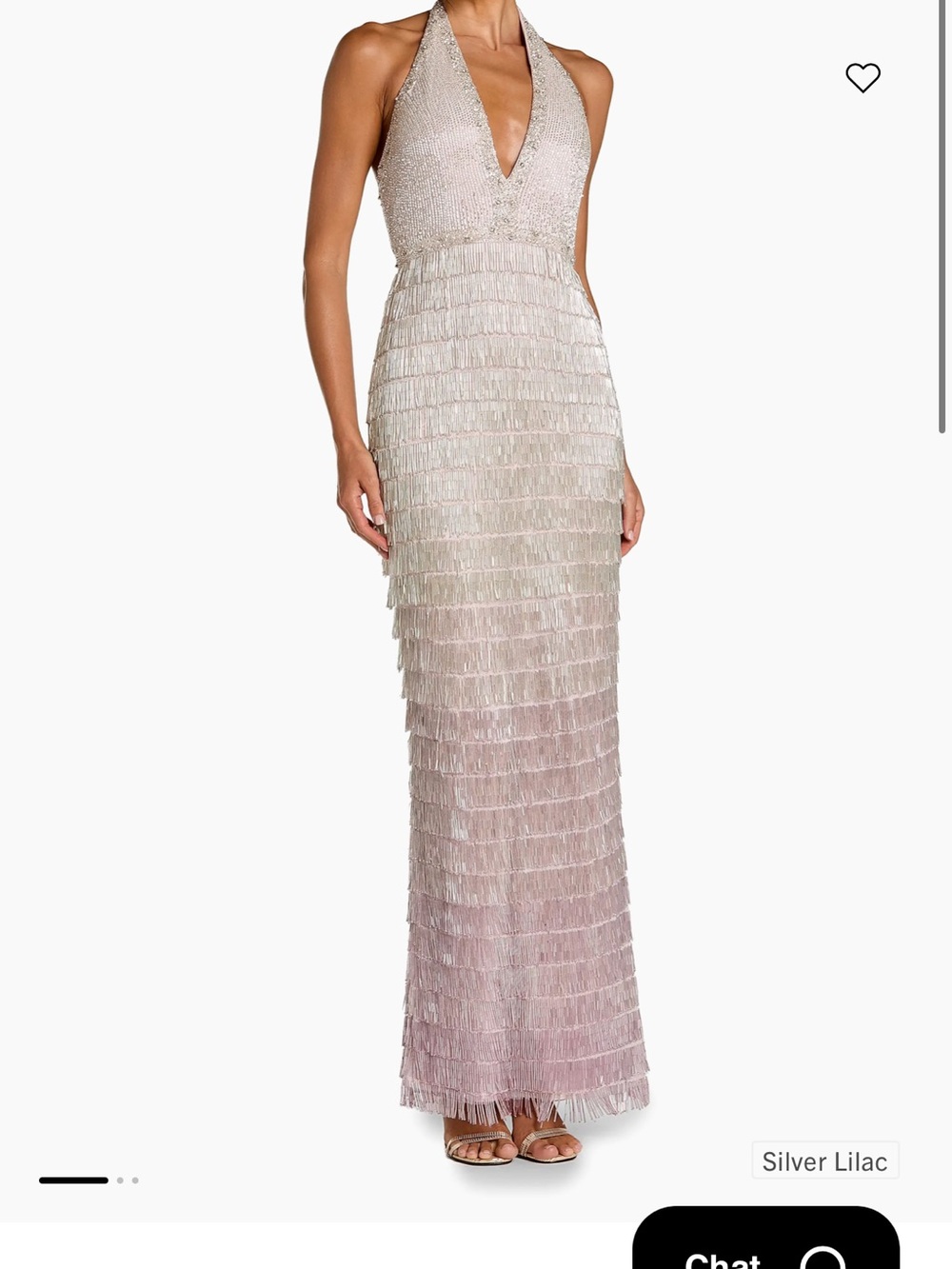 Mac Duggal Silver Lilac Halter Fringe Gown
